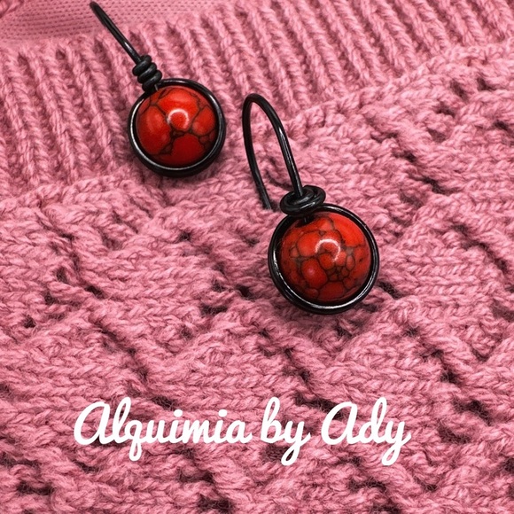 Red turquoise chunky drop dangle earrings/western style - Picture 1 of 4